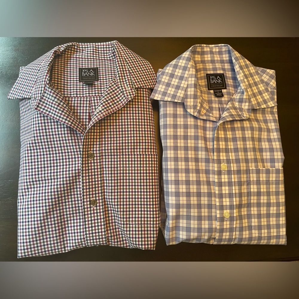 Jos. A. Bank Men's Shirts Set Dress Tailored Fit Plaid Business Red Blue Small